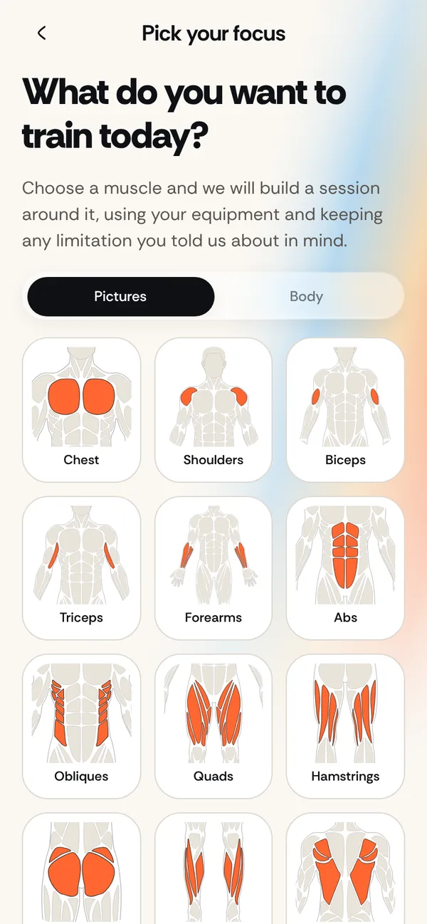 Pick your focus: tap a muscle to train it today